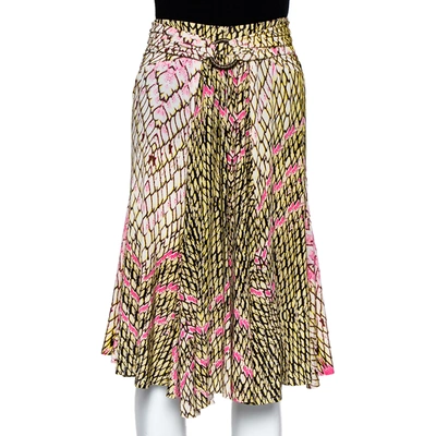 Pre-owned Just Cavalli Multicolor Printed Jersey Ruched Waist Detail Flared Skirt M