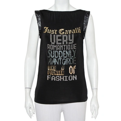 Pre-owned Just Cavalli Black Printed Jersey Puffed Armhole Detail T-shirt S