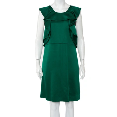 Pre-owned Chloé Green Wool & Silk Ruffle Detail Sleeveless Mini Dress M