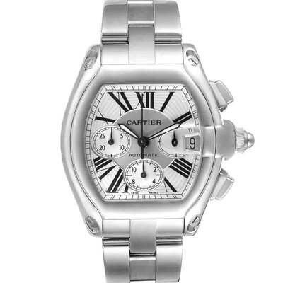 Pre-owned Cartier Silver Stainless Steel Roadster Xl Chronograph Automatic W62019x6 Men's Wristwatch 41 Mm