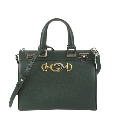 Pre-owned Gucci Black Leather Zumi Satchel Bsg In Green