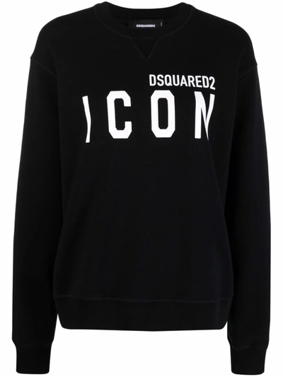 Shop Dsquared2 Black Logo-print Long-sleeved Sweatshirt