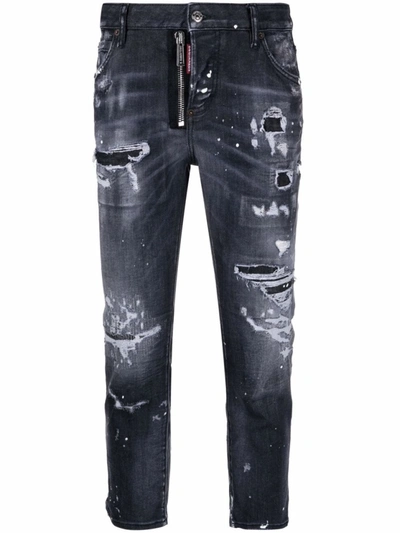 Shop Dsquared2 Black Ripped-detail Cropped Jeans