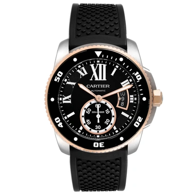 Shop Cartier Calibre Diver Steel Rose Gold Leather Strap Mens Watch W7100055 In Not Applicable