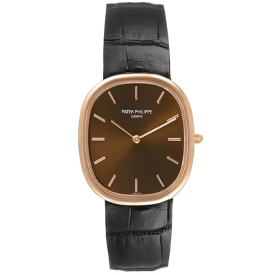 Pre-owned Patek Philippe Golden Ellipse Rose Gold Brown Dial Watch 3738 In Not Applicable