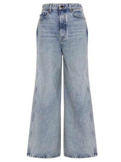 Shop Khaite Wide Leg Cropped Jeans In Blue
