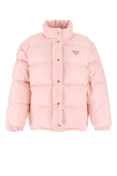 Prada Triangle Logo Puffer Down Jacket In Pink | ModeSens