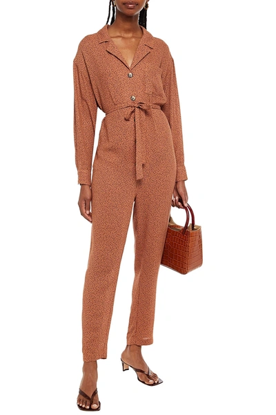 Shop American Vintage Azulay Belted Printed Crepe Jumpsuit In Sand