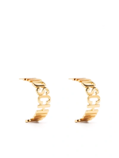 Shop Moschino Logo-lettering Hoop Earrings In Gold