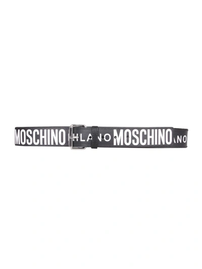 Shop Moschino Logo Print Belt In Black