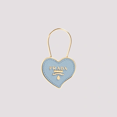 Shop Prada Logo Heart Keyring In Blue