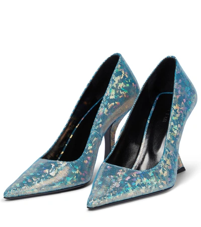 Shop By Far Viva Holographic Leather Pumps In 蓝色