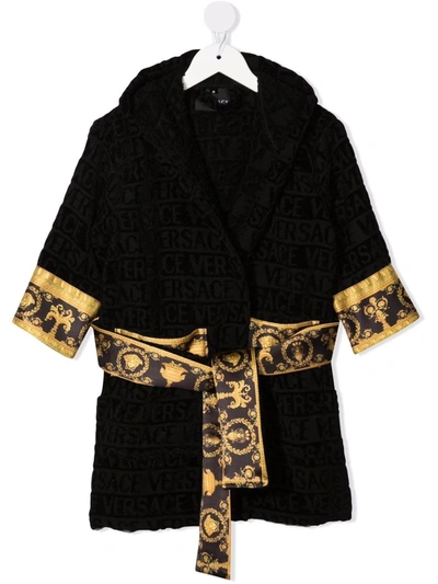 Shop Versace I Love Baroque Hooded Bathrobe In Black