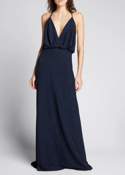 MONIQUE LHUILLIER SHIMMER PLUNGING-NECK SLEEVELESS GOWN PROD166030065