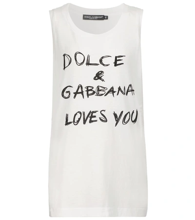 Shop Dolce & Gabbana Printed Cotton Jersey Tank Top In White