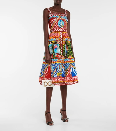 Shop Dolce & Gabbana Printed Cotton Midi Dress In Multicoloured