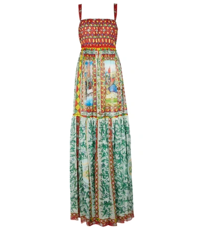 Shop Dolce & Gabbana Printed Silk Chiffon Maxi Dress In Multicoloured