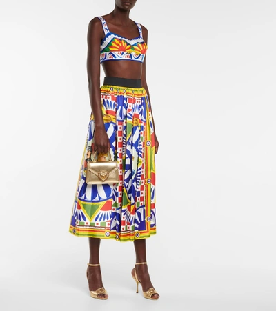 Shop Dolce & Gabbana Printed Silk Midi Skirt In Multicoloured