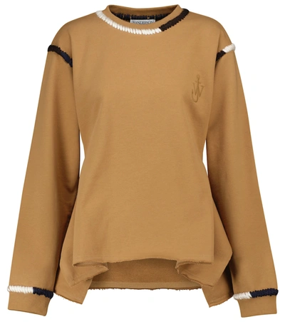 Shop Jw Anderson Embroidered Cotton Jersey Sweatshirt In Brown