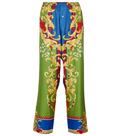 Shop Versace Medusa Renaissance Silk Pajama Pants In Multicoloured