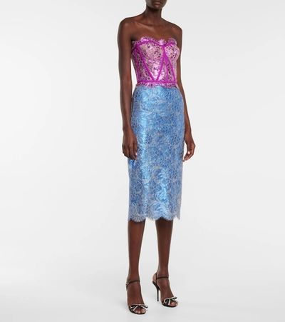 Shop Dolce & Gabbana Lace Midi Skirt In Blue