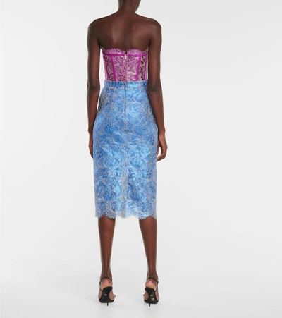 Shop Dolce & Gabbana Lace Midi Skirt In Blue