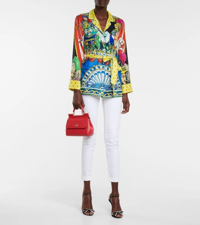 Shop Dolce & Gabbana Printed Silk Pajama Shirt In Multicoloured