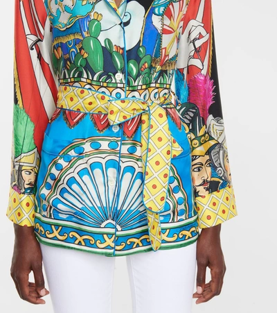 Shop Dolce & Gabbana Printed Silk Pajama Shirt In Multicoloured