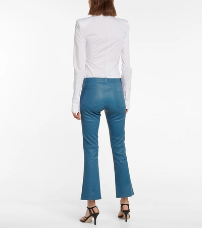 Shop Stouls Dean Mid-rise Cropped Leather Pants In Blue