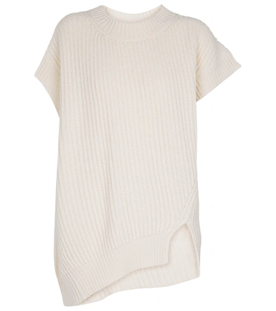 Shop Stella Mccartney Cashmere-blend Ribbed-knit Top In White