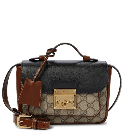 Gucci #658487 Padlock GG Supreme and Black/Brown Leather Crossbody Bag