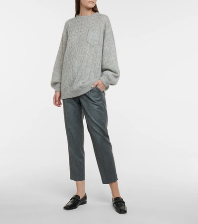 Shop Brunello Cucinelli Cable-knit Mohair-blend Sweater In Grey