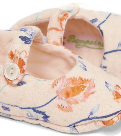 Shop Bonpoint Baby Lilibee Floral Slippers In Beige