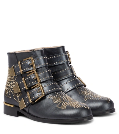 Shop Chloé Embellished Leather Ankle Boots In Black