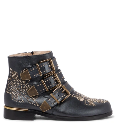 Shop Chloé Embellished Leather Ankle Boots In Black