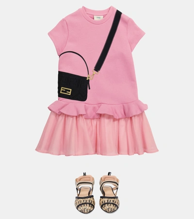 Shop Fendi Printed Cotton Jersey Dress In Pink
