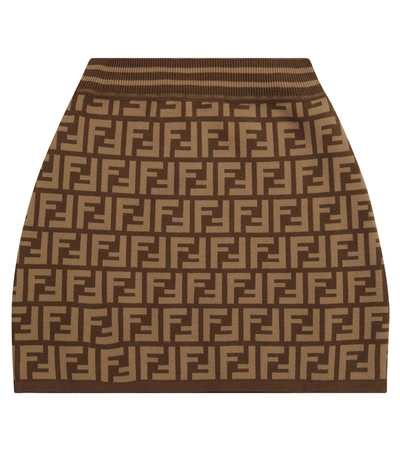 Shop Fendi Ff Jacquard Skirt In Brown