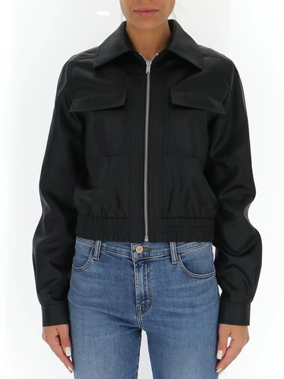 Shop Saint Laurent Satin Bomber Jacket In Black