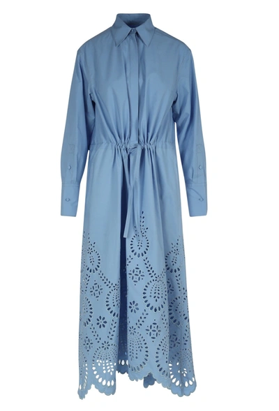 Shop Valentino Broderie Anglaise Midi Shirt Dress In Blue