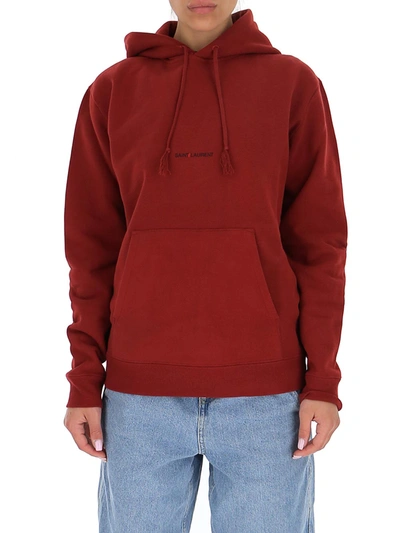 Shop Saint Laurent Drop Shoulder Hoodie In Red