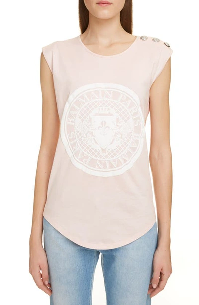 Shop Balmain Coin Logo Tank In Oav Rose Ple/ Blanc