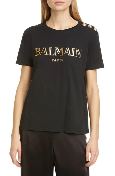 Shop Balmain Vintage Logo Cotton T-shirt In Noir/ Or