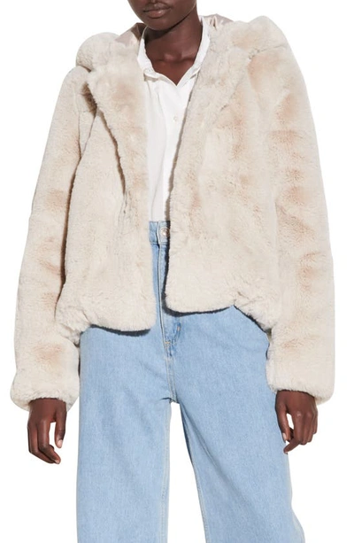 Shop Sandro Faux Fur Hooded Jacket In Ecru