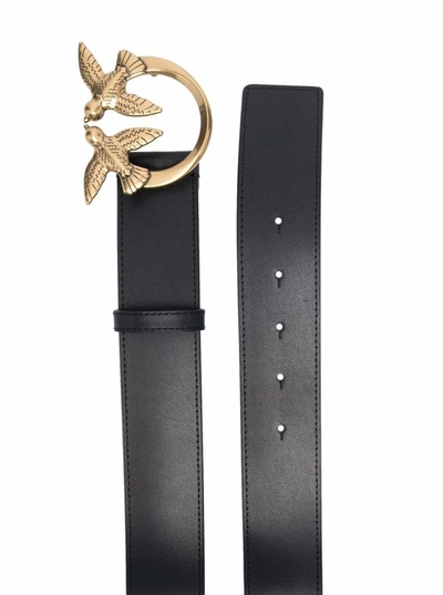 Shop Pinko Black Leather Belt With Love Birds Buckle