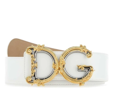Shop Dolce & Gabbana Baroque Dg Logo Belt In White