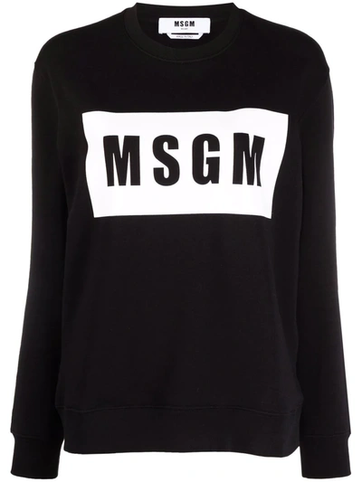 Shop Msgm Logo-print Cotton Sweater In Schwarz