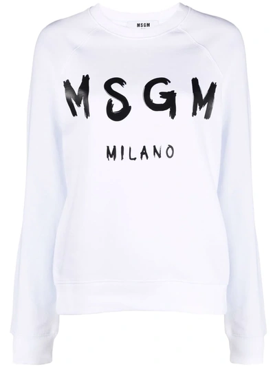 Shop Msgm Logo-print Crew Neck Sweatshirt In Weiss