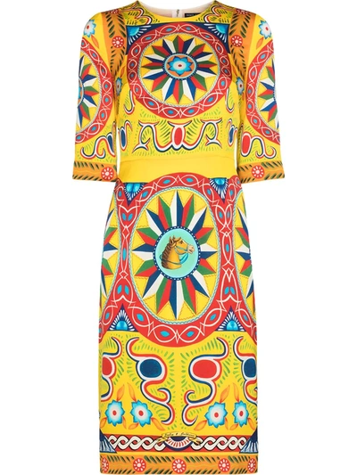 Shop Dolce & Gabbana Carreto Print Shift Midi Dress In Gelb