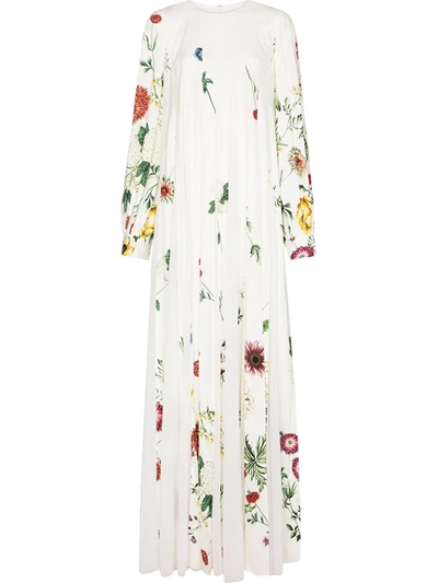 Shop Oscar De La Renta Botanical Bishop Sleeves Pleated Gown In Nude