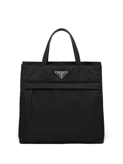 Shop Prada Re-nylon Logo Plaque Tote Bag In Schwarz